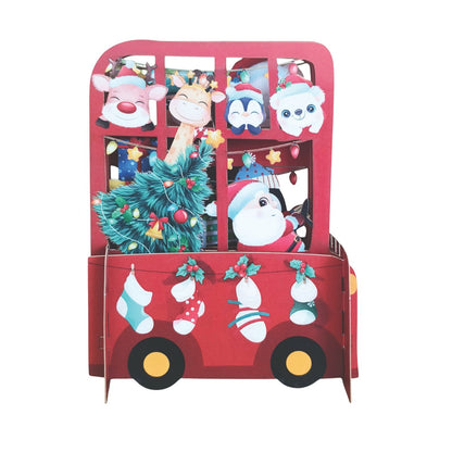 Pop Up 3D Christmas Card Cute Santa's Bus Freestanding Xmas Greeting Cards