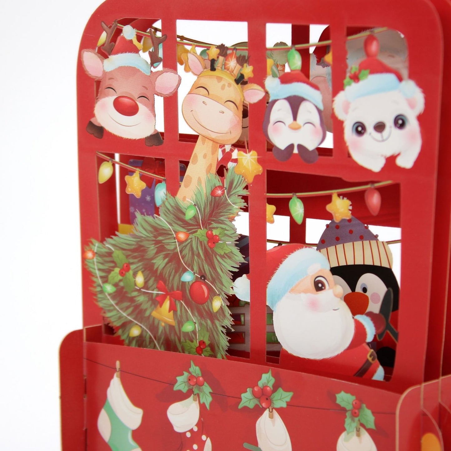 Pop Up 3D Christmas Card Cute Santa's Bus Freestanding Xmas Greeting Cards