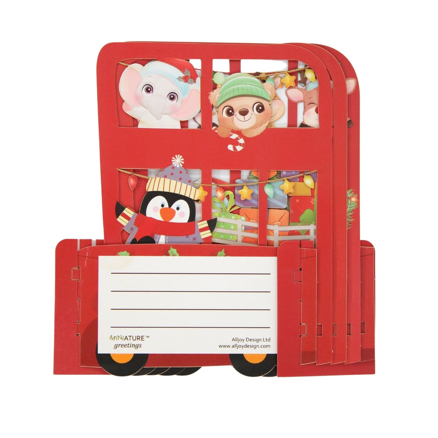 Pop Up 3D Christmas Card Cute Santa's Bus Freestanding Xmas Greeting Cards