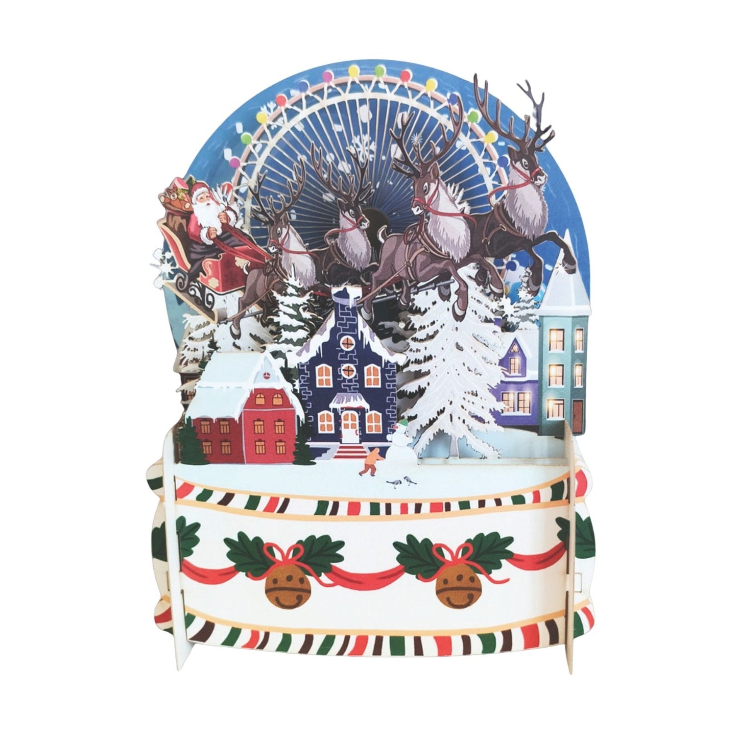 Pop Up 3D Christmas Card Santa's Festive Sleigh Freestanding Xmas Greeting Cards