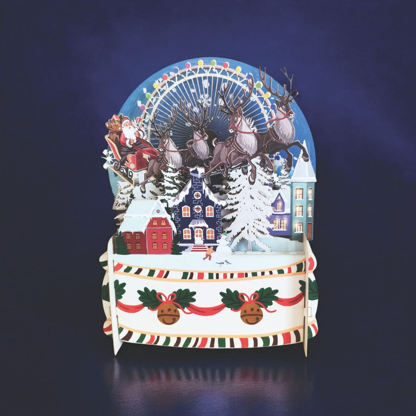 Pop Up 3D Christmas Card Santa's Festive Sleigh Freestanding Xmas Greeting Cards