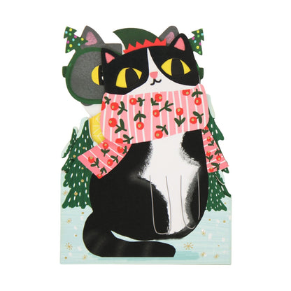 Cute Christmas Card Cat In A Scarf Fun Jiggly Eyes Xmas Greeting Cards For Kids