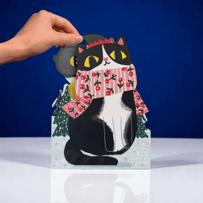 Cute Christmas Card Cat In A Scarf Fun Jiggly Eyes Xmas Greeting Cards For Kids