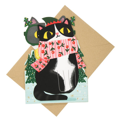 Cute Christmas Card Cat In A Scarf Fun Jiggly Eyes Xmas Greeting Cards For Kids