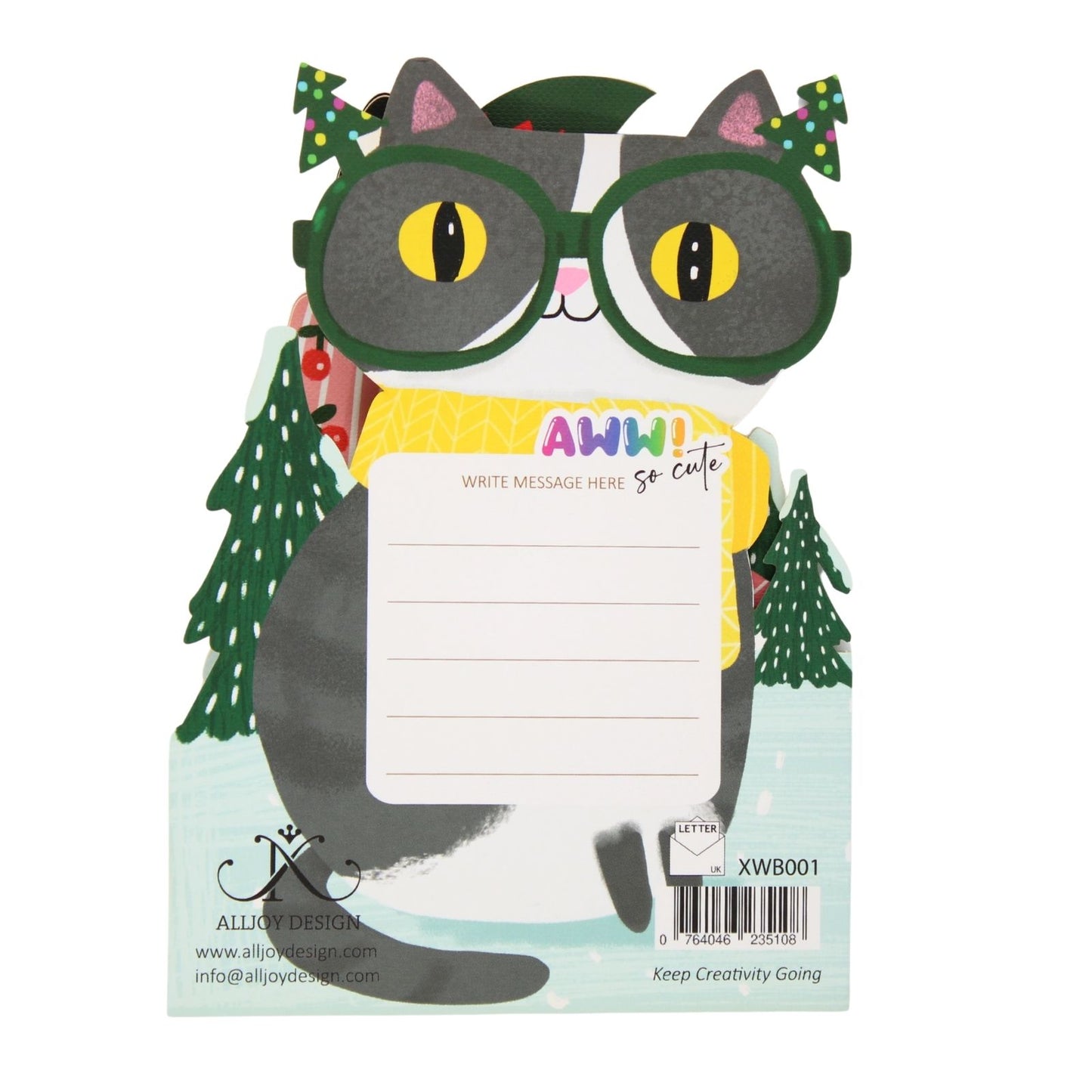 Cute Christmas Card Cat In A Scarf Fun Jiggly Eyes Xmas Greeting Cards For Kids