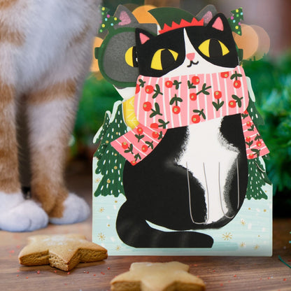 Cute Christmas Card Cat In A Scarf Fun Jiggly Eyes Xmas Greeting Cards For Kids