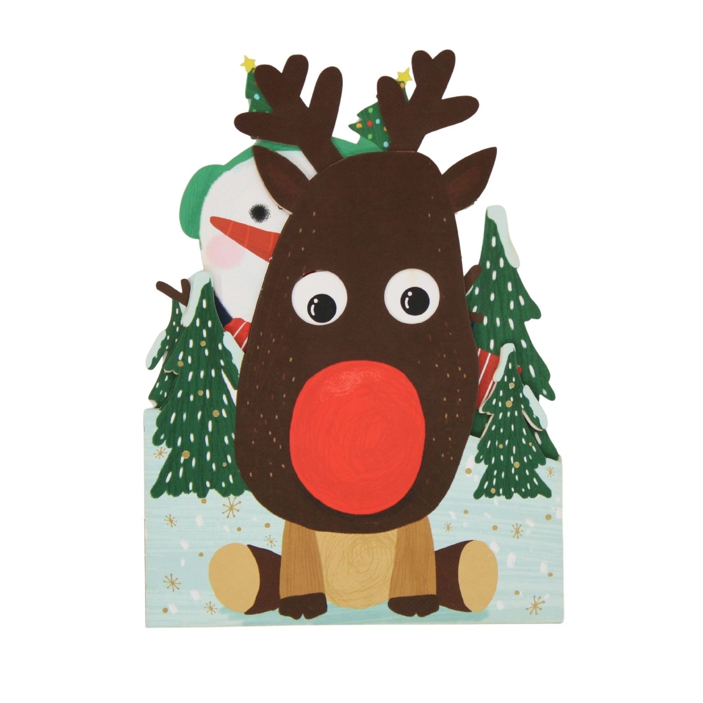 Cute Christmas Card Red Nose Reindeer Jiggly Eyes Xmas Greeting Cards For Kids
