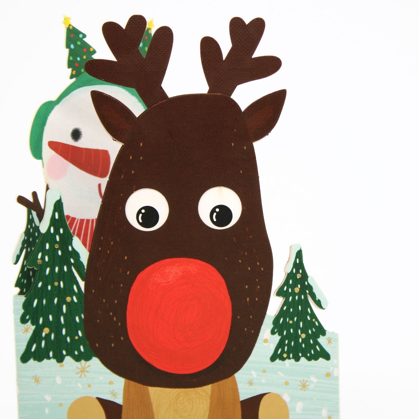 Cute Christmas Card Red Nose Reindeer Jiggly Eyes Xmas Greeting Cards For Kids
