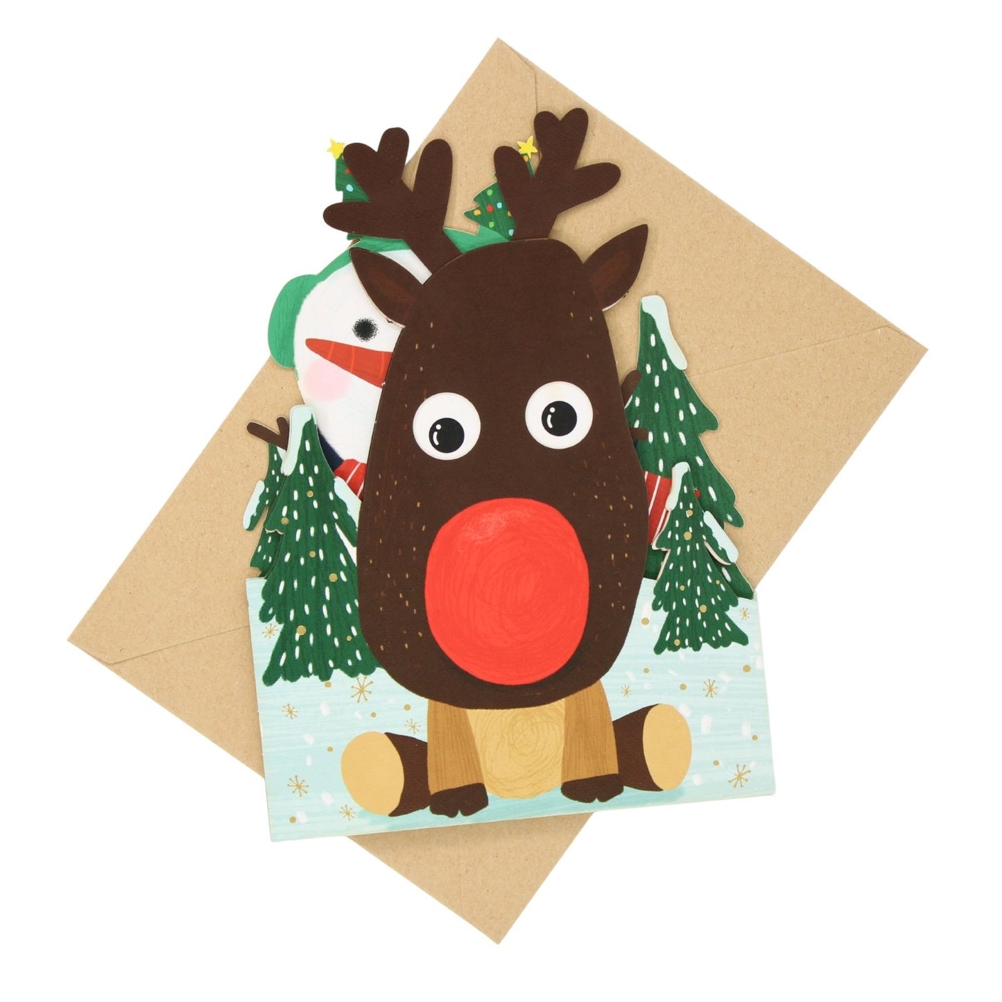 Cute Christmas Card Red Nose Reindeer Jiggly Eyes Xmas Greeting Cards For Kids
