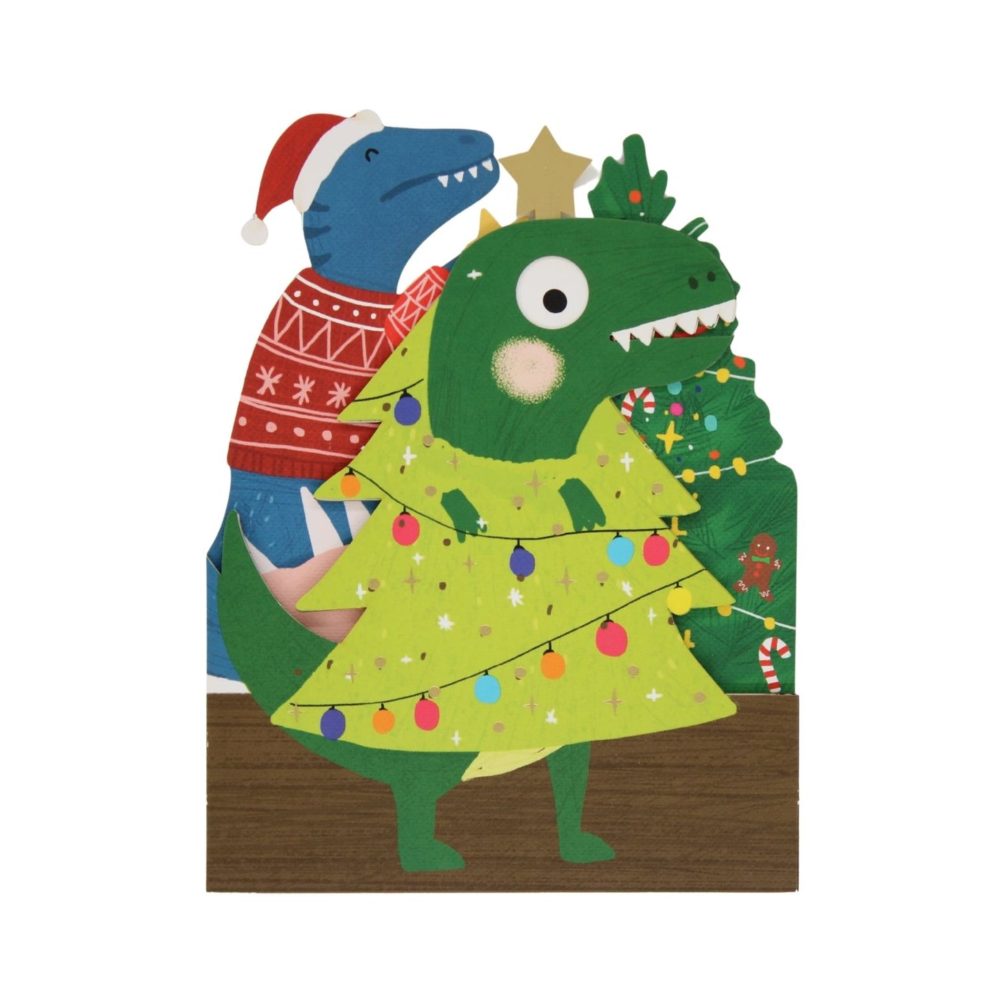 Cute Christmas Card Festive Dinosaurs Jiggly Eyes Xmas Greeting Cards For Kids