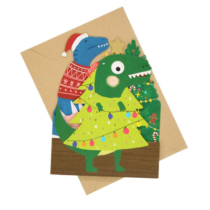 Cute Christmas Card Festive Dinosaurs Jiggly Eyes Xmas Greeting Cards For Kids