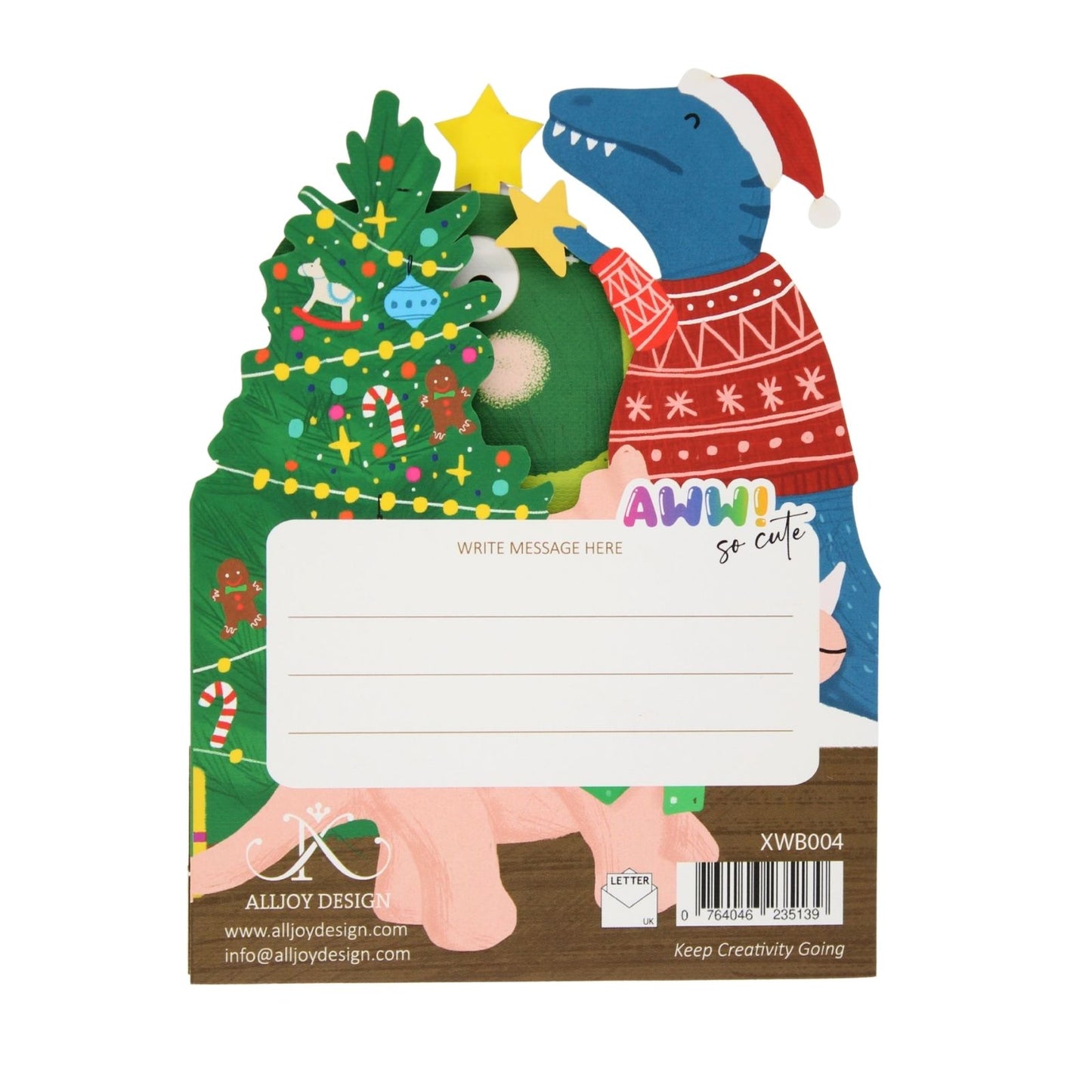 Cute Christmas Card Festive Dinosaurs Jiggly Eyes Xmas Greeting Cards For Kids