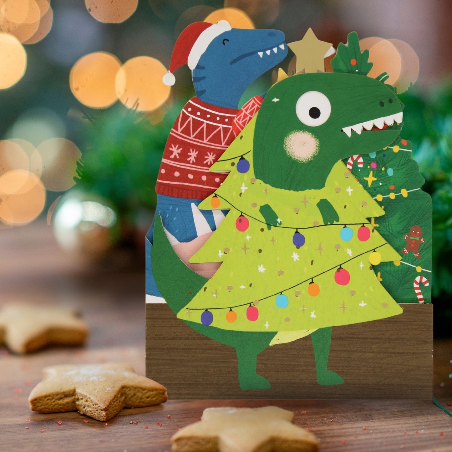 Cute Christmas Card Festive Dinosaurs Jiggly Eyes Xmas Greeting Cards For Kids