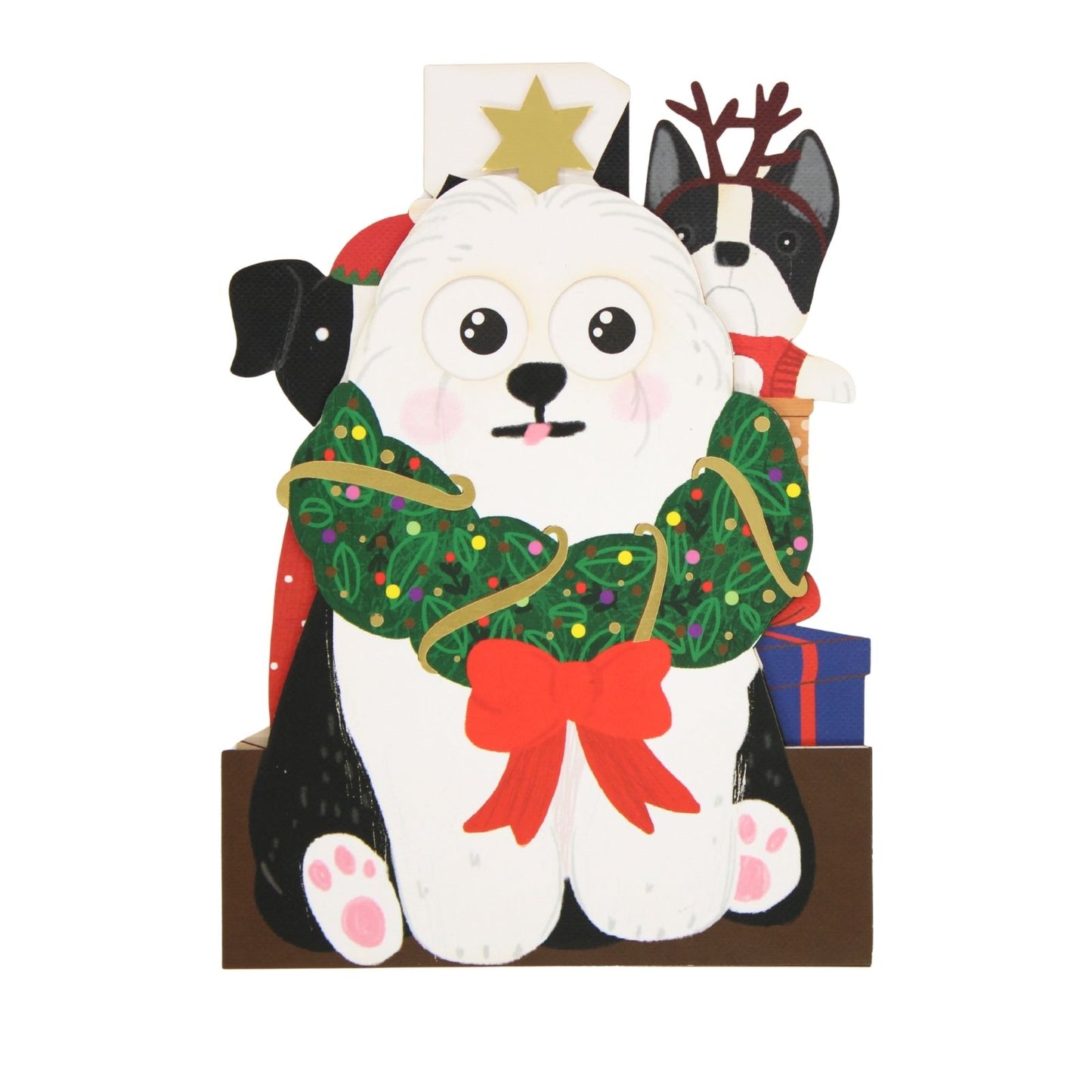 Cute Christmas Card Festive Dogs Fun Jiggly Eyes Xmas Greeting Cards For Kids