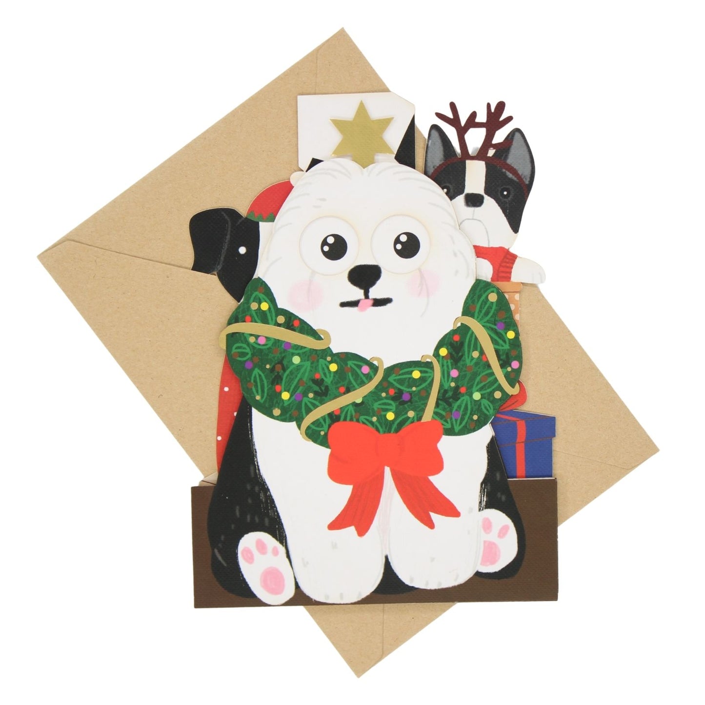 Cute Christmas Card Festive Dogs Fun Jiggly Eyes Xmas Greeting Cards For Kids