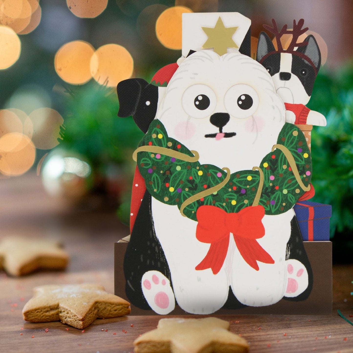 Cute Christmas Card Festive Dogs Fun Jiggly Eyes Xmas Greeting Cards For Kids