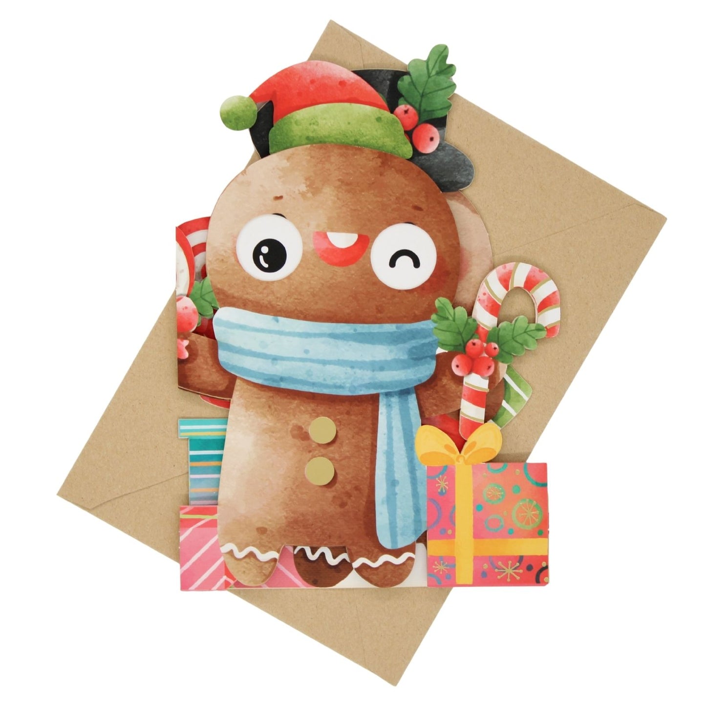 Cute Christmas Card Gingerbread Man Fun Jiggly Eyes Xmas Greeting Cards For Kids