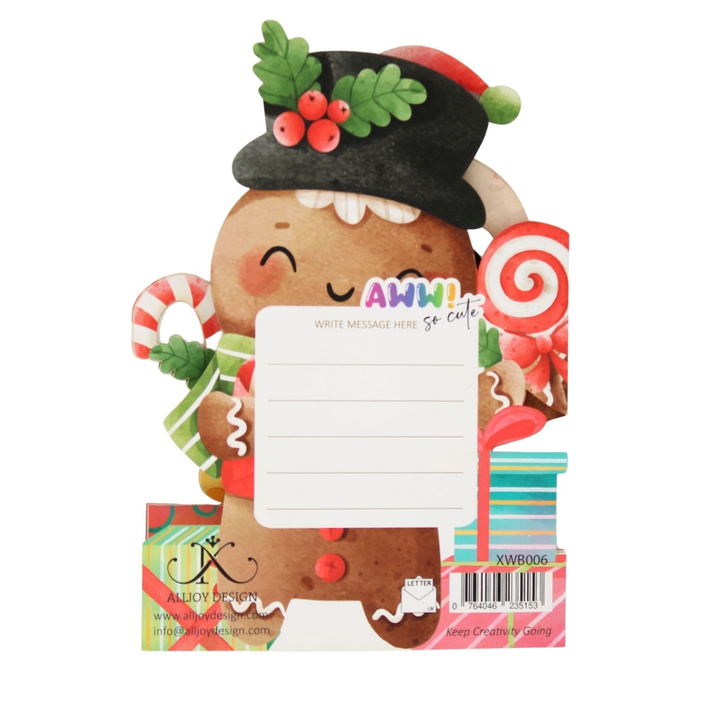 Cute Christmas Card Gingerbread Man Fun Jiggly Eyes Xmas Greeting Cards For Kids