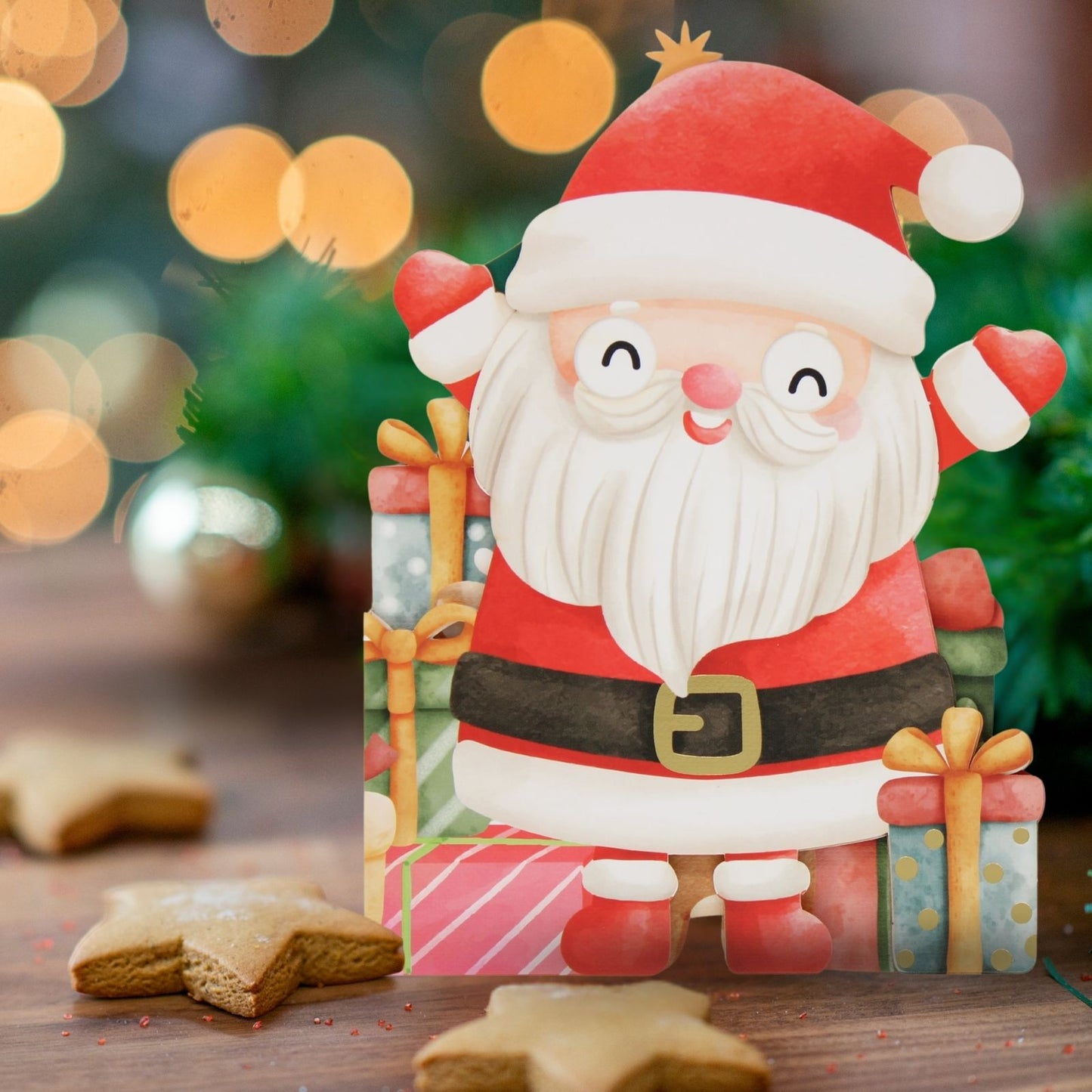 Cute Christmas Card Happy Santa Fun Jiggly Eyes Xmas Greeting Cards For Kids