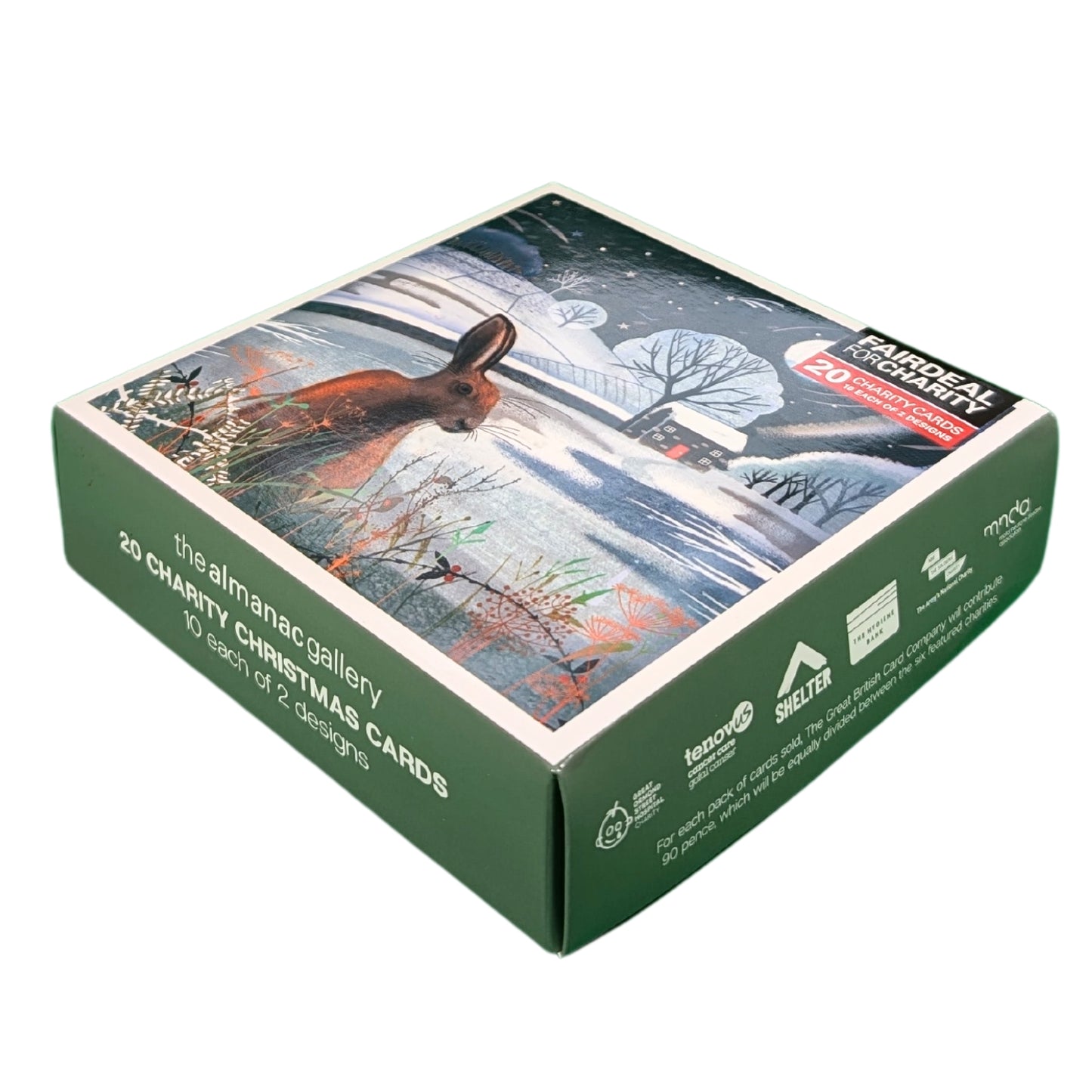 Box of 20 Moonlight Winter Hares Fairdeal Charity Christmas Cards