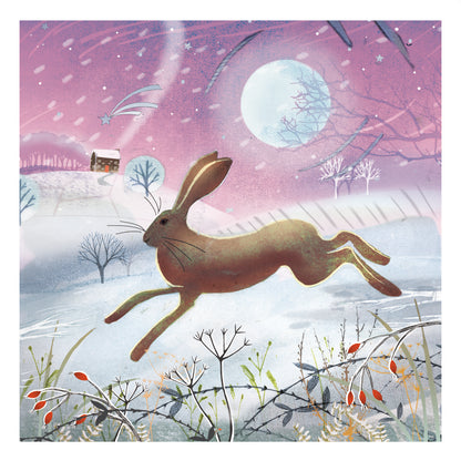 Box of 20 Moonlight Winter Hares Fairdeal Charity Christmas Cards