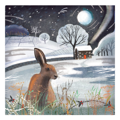 Box of 20 Moonlight Winter Hares Fairdeal Charity Christmas Cards