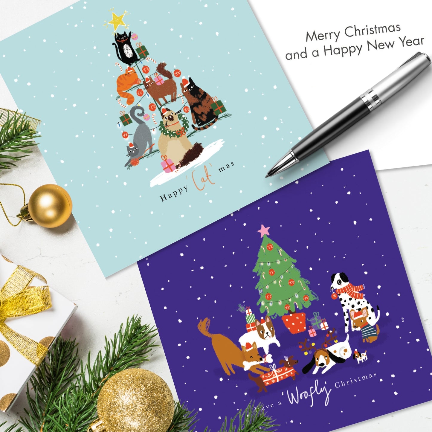Box of 20 Cats Catmas & Dog Woofmas Fairdeal Charity Christmas Cards