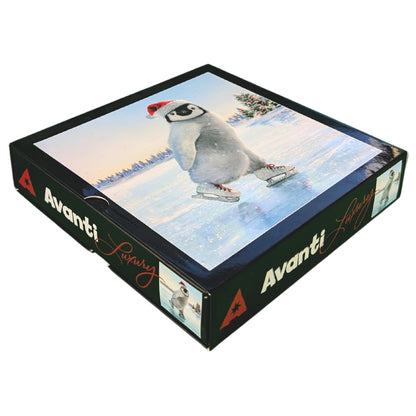 Box of 16 Festive Skating Penguin Glittered Avanti Christmas Cards