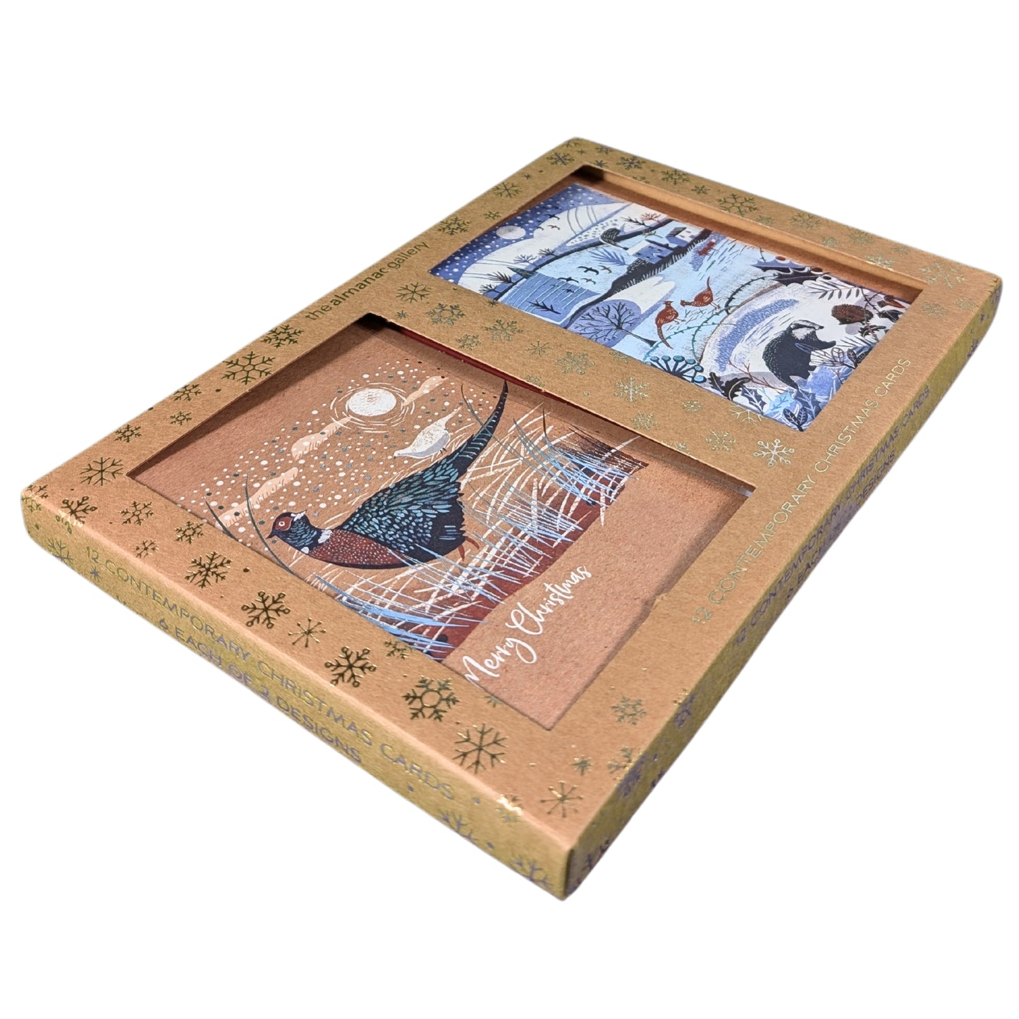Box of 12 Birds & Winter Scene Contemporary Foiled Christmas Cards
