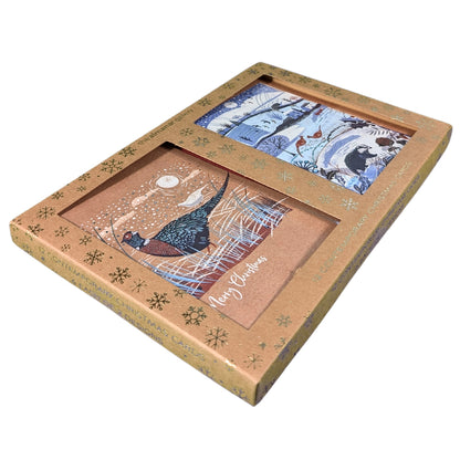 Box of 12 Birds & Winter Scene Contemporary Foiled Christmas Cards