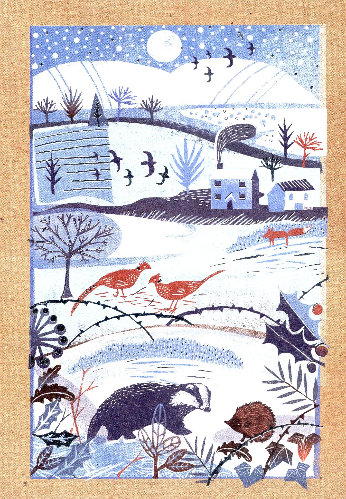 Box of 12 Birds & Winter Scene Contemporary Foiled Christmas Cards