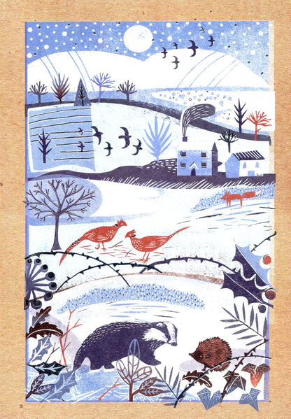 Box of 12 Birds & Winter Scene Contemporary Foiled Christmas Cards