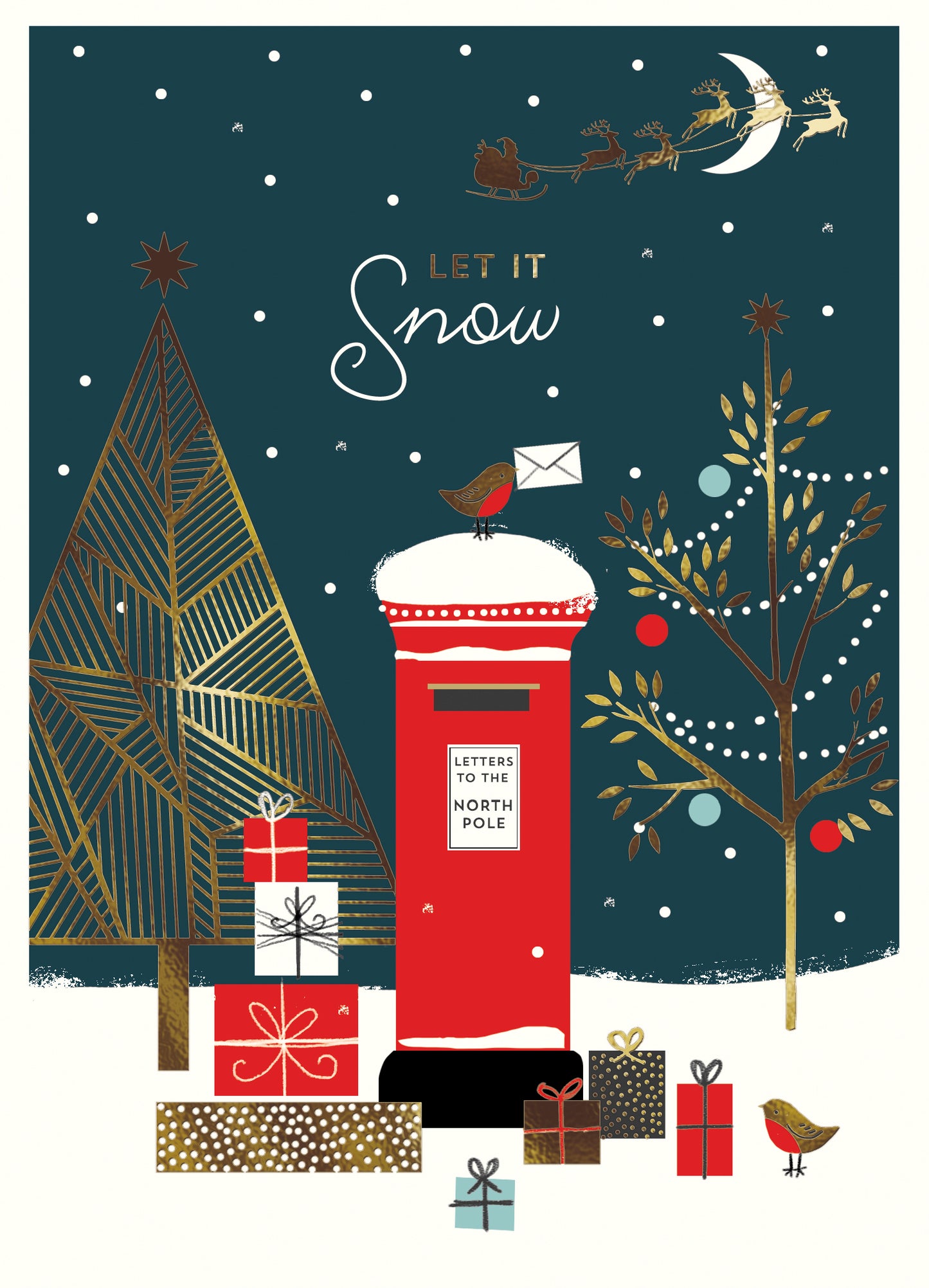 Box of 12 Christmas Robin Post Contemporary Foiled Christmas Cards