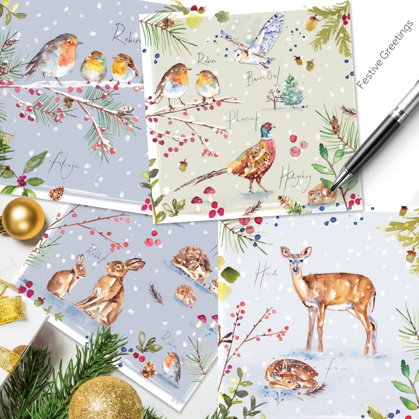 Box of 16 Jennifer Rose Wildlife Luxury Christmas Cards In 4 Designs