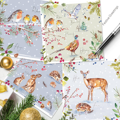 Box of 16 Jennifer Rose Wildlife Luxury Christmas Cards In 4 Designs