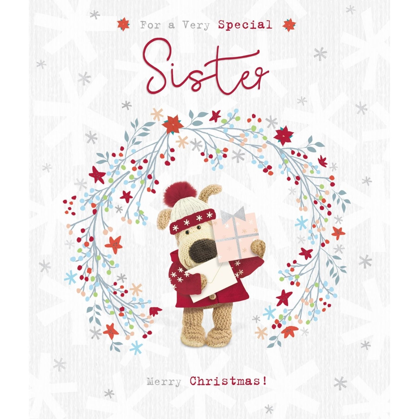 Boofle Very Special Sister Christmas Card Festive Wreath Xmas Greeting Cards