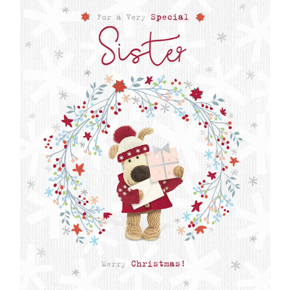 Boofle Very Special Sister Christmas Card Festive Wreath Xmas Greeting Cards