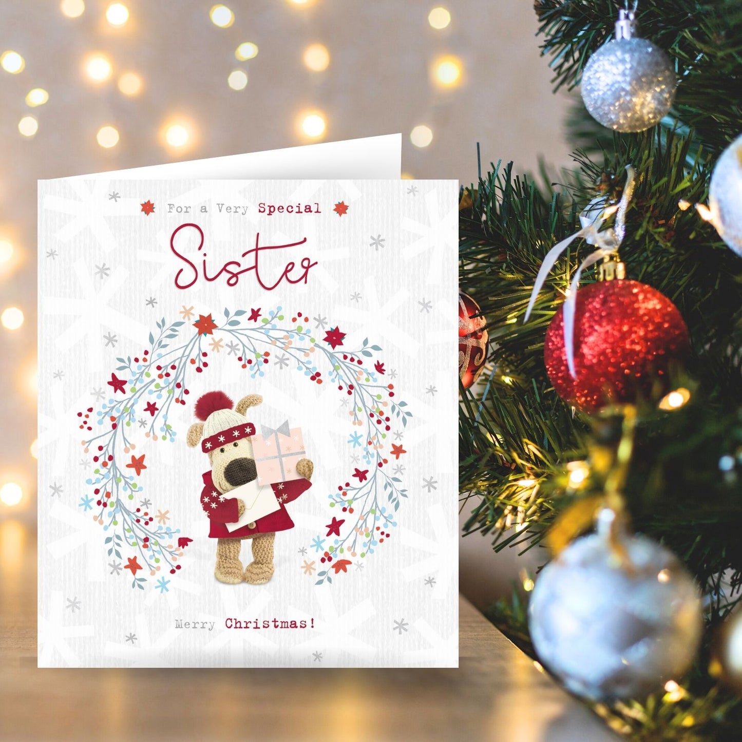 Boofle Very Special Sister Christmas Card Festive Wreath Xmas Greeting Cards