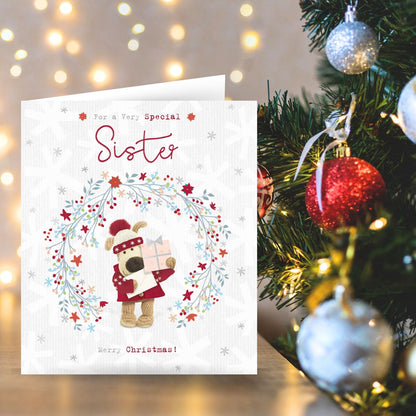 Boofle Very Special Sister Christmas Card Festive Wreath Xmas Greeting Cards