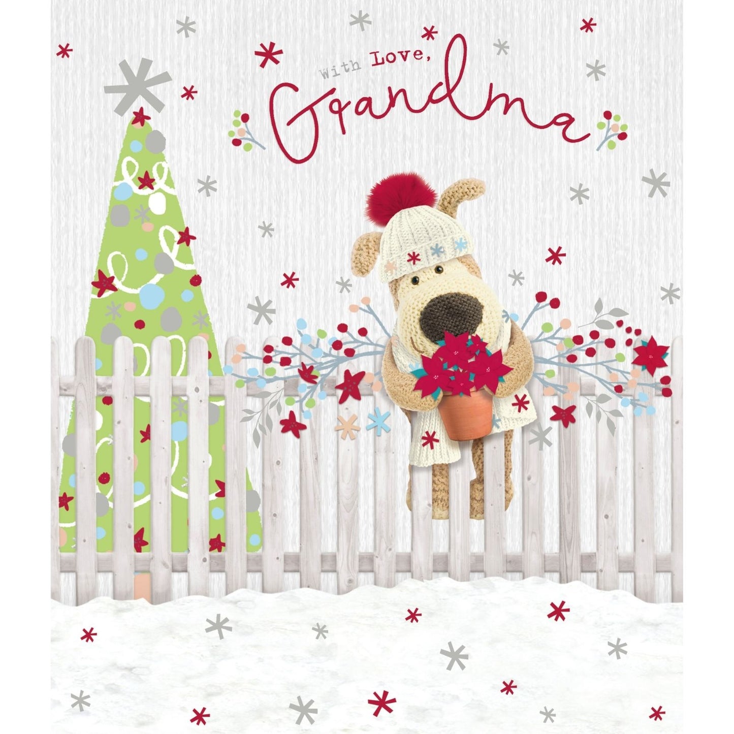Boofle With Love Grandma Christmas Card Tree Poinsettia Cute Xmas Greeting Cards