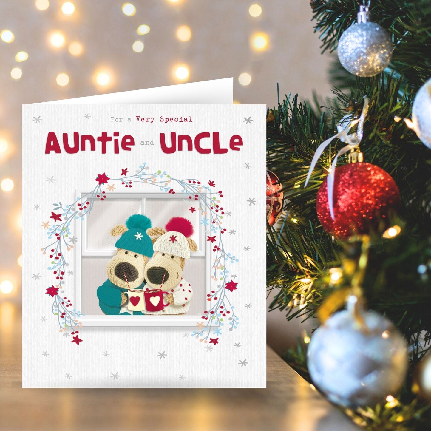Boofle Special Uncle & Auntie Christmas Card Festive Wreath Xmas Greeting Cards