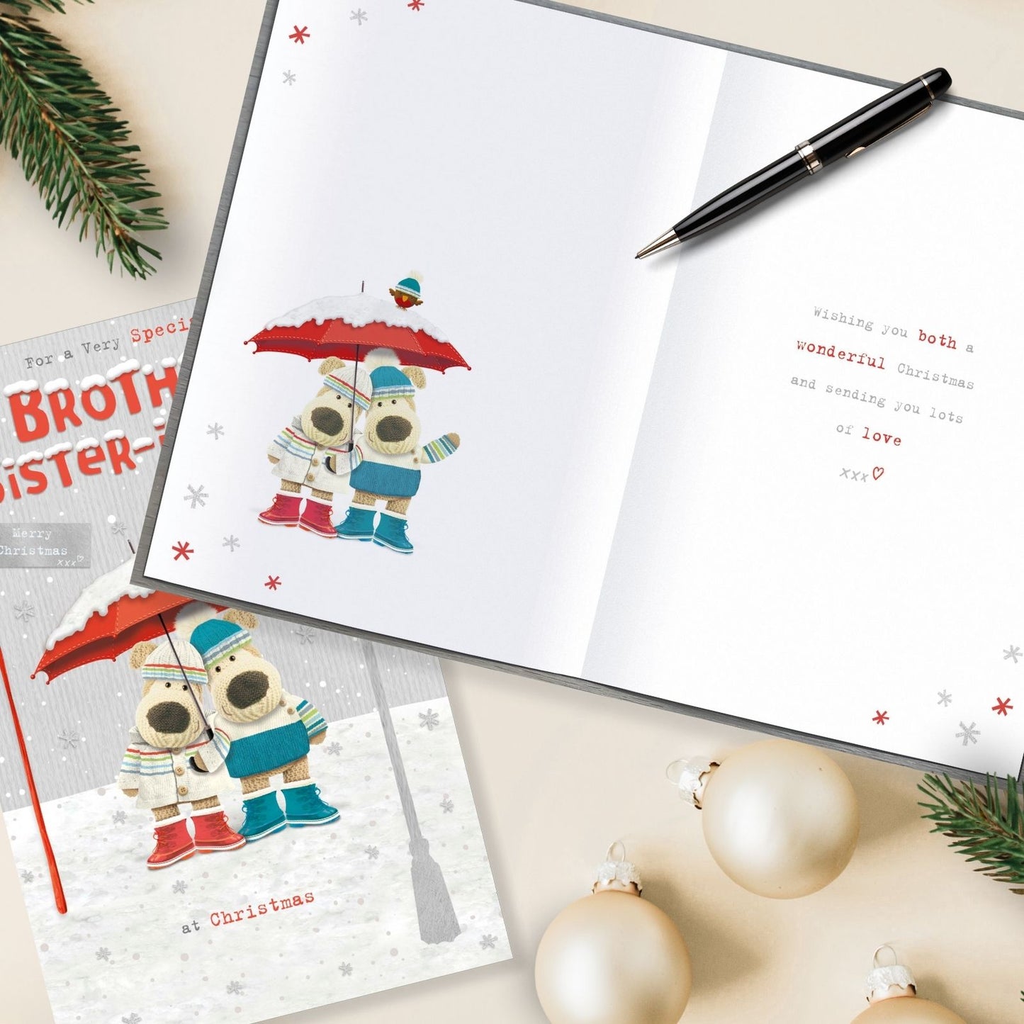 Boofle Brother & Sister-In-Law Christmas Card Embellished Xmas Greeting Cards
