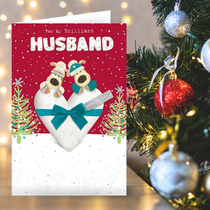 Boofle My Brilliant Husband Christmas Card Love Heart Cute Xmas Greeting Cards