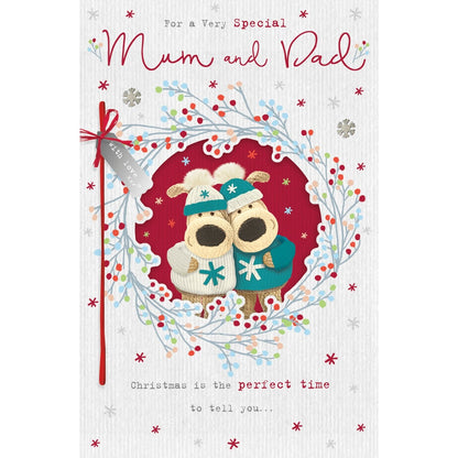Boofle Special Mum & Dad Christmas Card Embellished Cute Xmas Greeting Cards