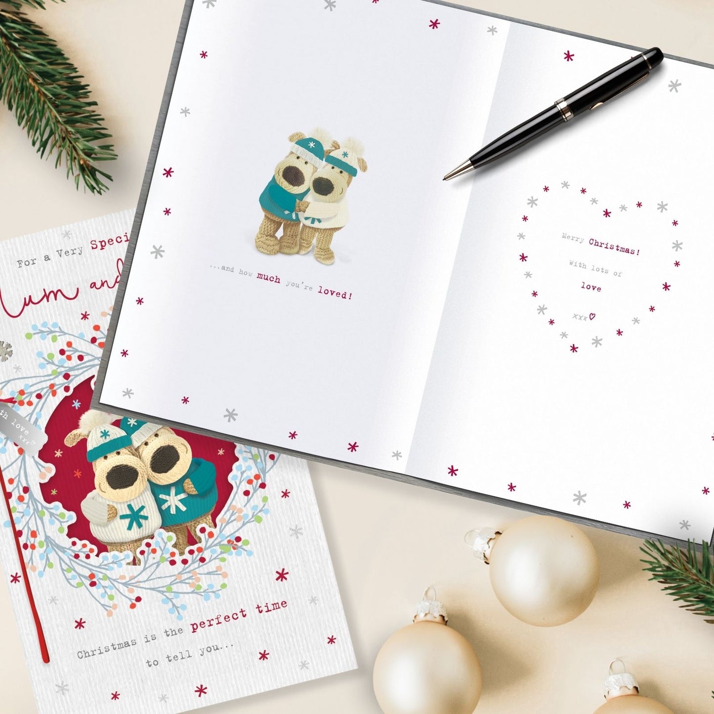Boofle Special Mum & Dad Christmas Card Embellished Cute Xmas Greeting Cards