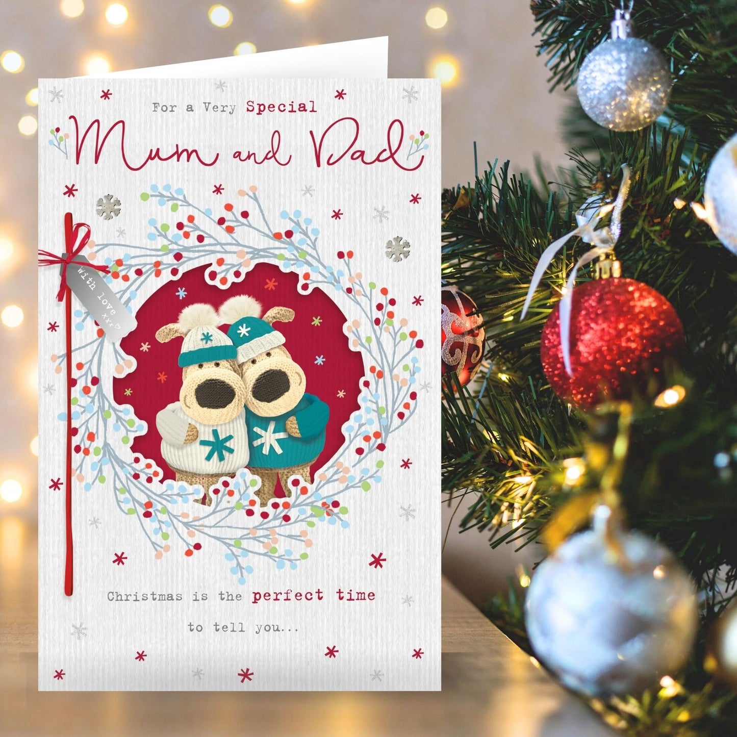 Boofle Special Mum & Dad Christmas Card Embellished Cute Xmas Greeting Cards