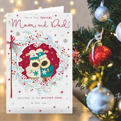 Boofle Special Mum & Dad Christmas Card Embellished Cute Xmas Greeting Cards