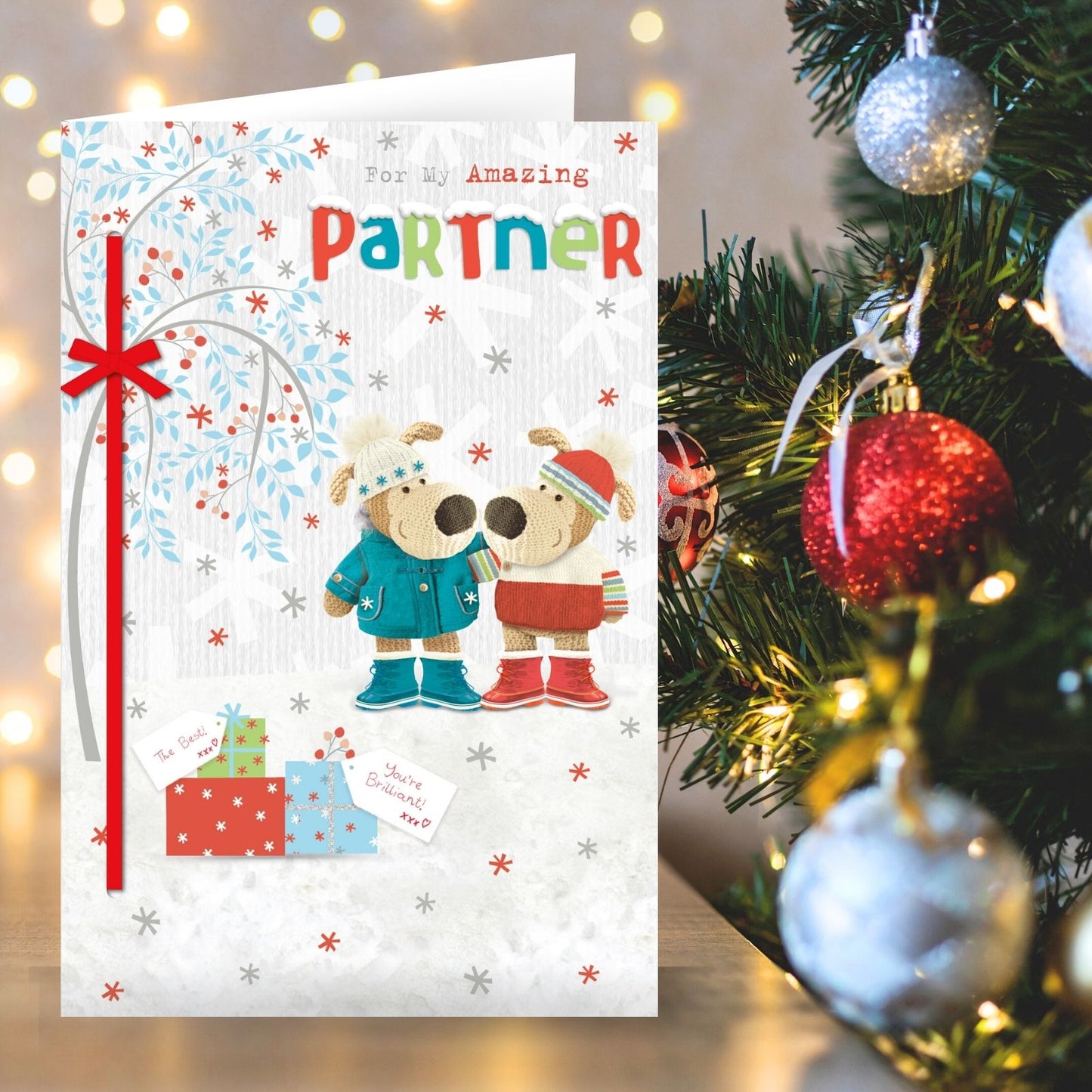 Boofle Amazing Brilliant Partner Christmas Card Embellished Xmas Greeting Cards