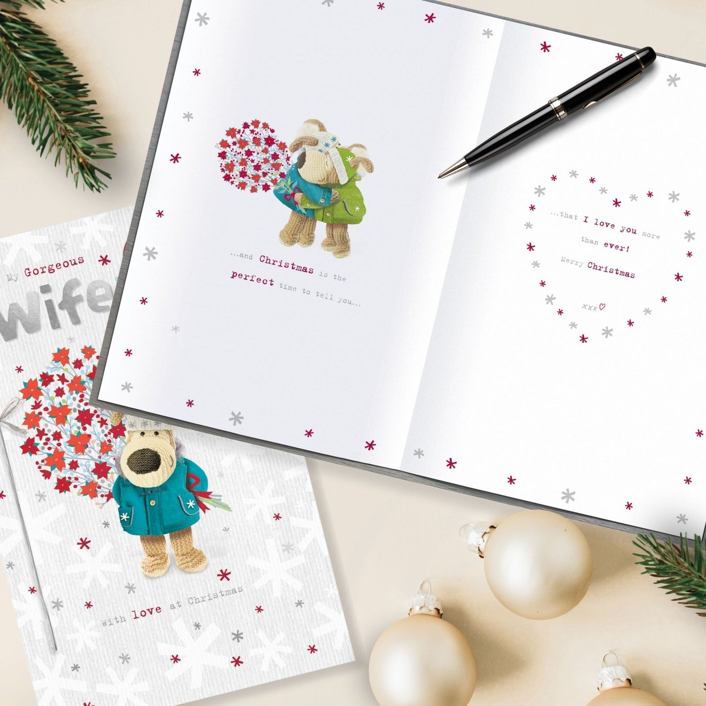 Boofle Gorgeous Amazing Wife Christmas Card Embellished Cute Xmas Greeting Cards