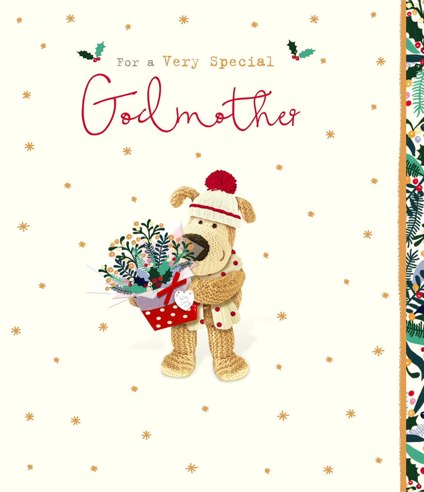 Boofle For A Very Special Godmother Cute Floral Christmas Greeting Card